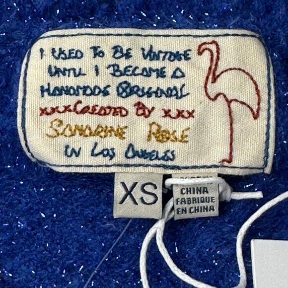 Sandrine Rose Pullover Long Sleeve Raw Hem Sweater Blue Metallic Women's XS NWT - Picture 2 of 8